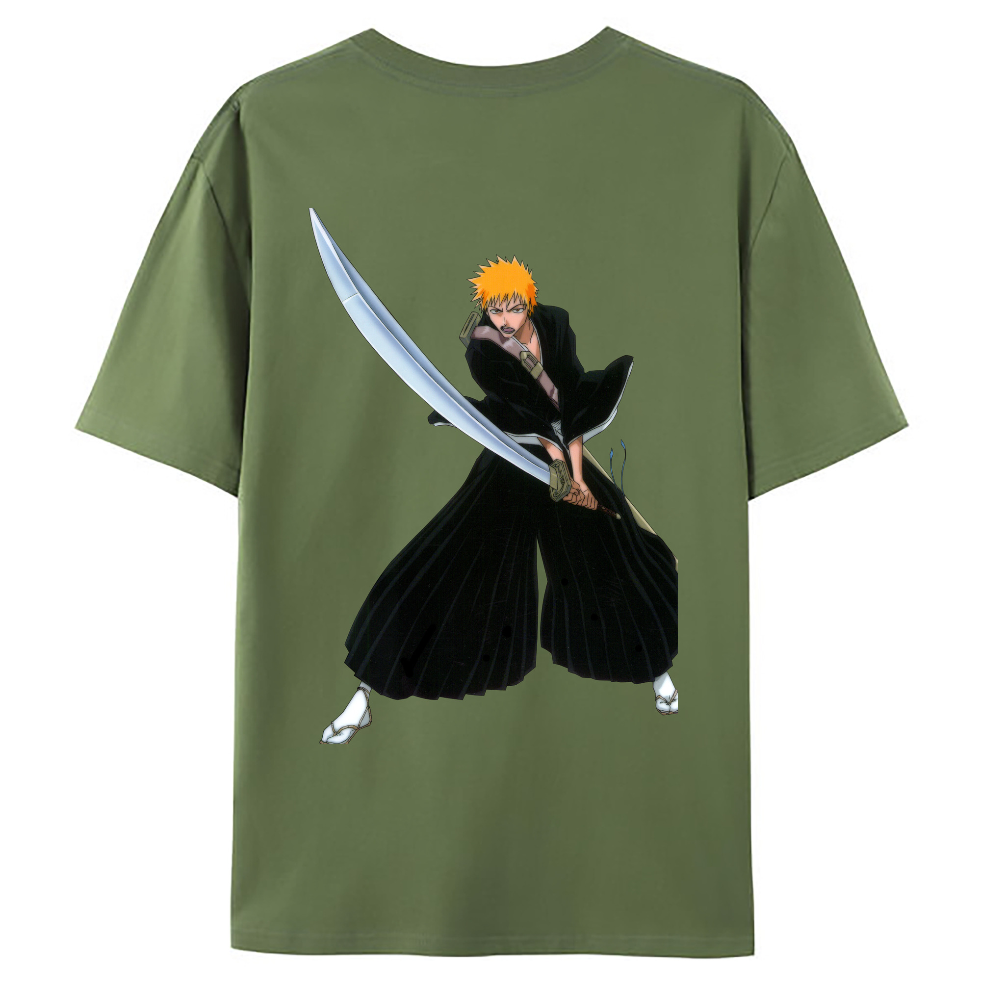 （画像用） ブリーチ 黒崎一護（くろさき いちご）BLEACH Kurosaki Ichigo 綿100％ メンズ半袖Tシャツ（バックプリント） 通気性